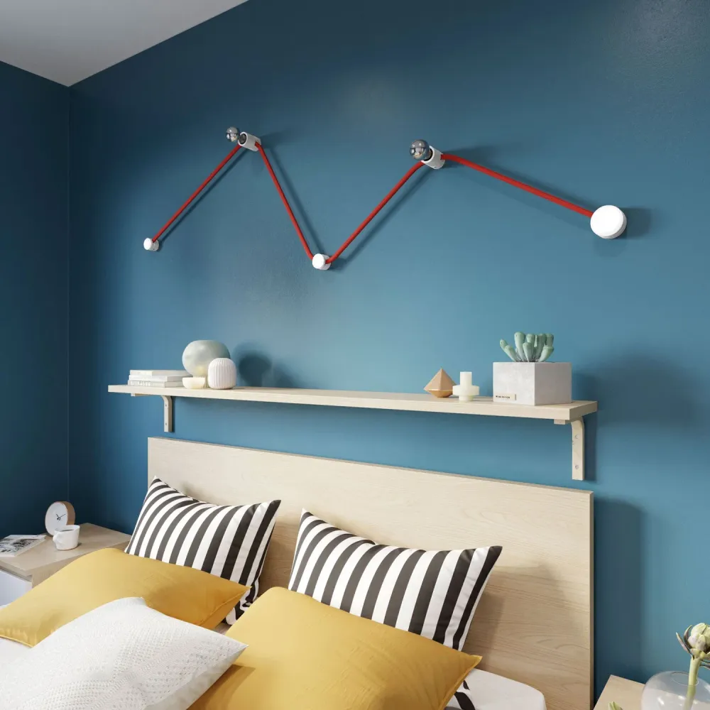 Système Filé Wiggle Kit - avec câble CM09 de 3 m pour guirlande lumineuse et 5 éléments en bois peint en blanc pour intérieur