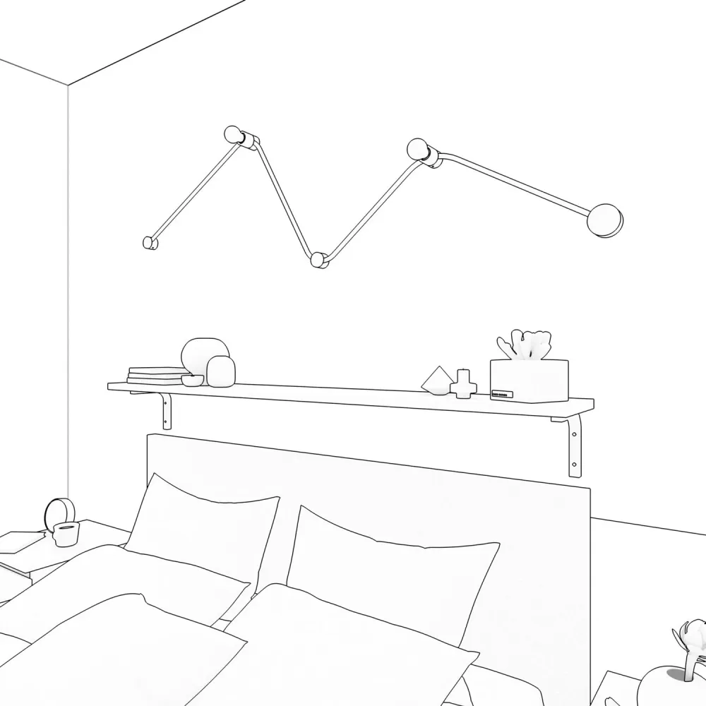Système Filé Wiggle Kit - avec câble CM09 de 3 m pour guirlande lumineuse et 5 éléments en bois peint en blanc pour intérieur