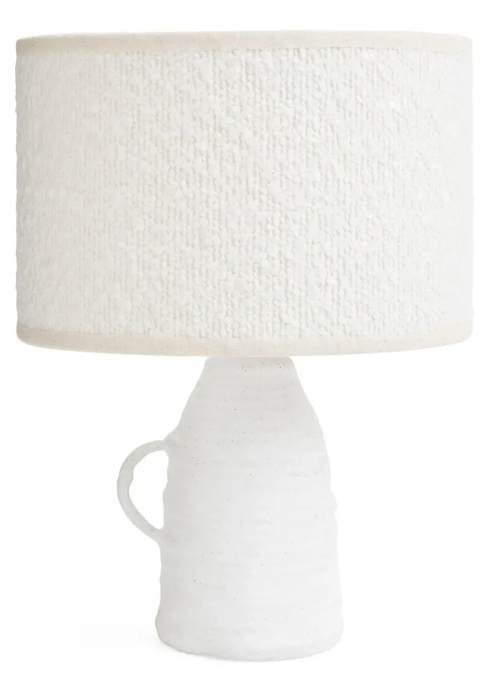 TABLE LAMP PAPER ROPE BASE W/ SHERPA SHADE - OFF-WHITE