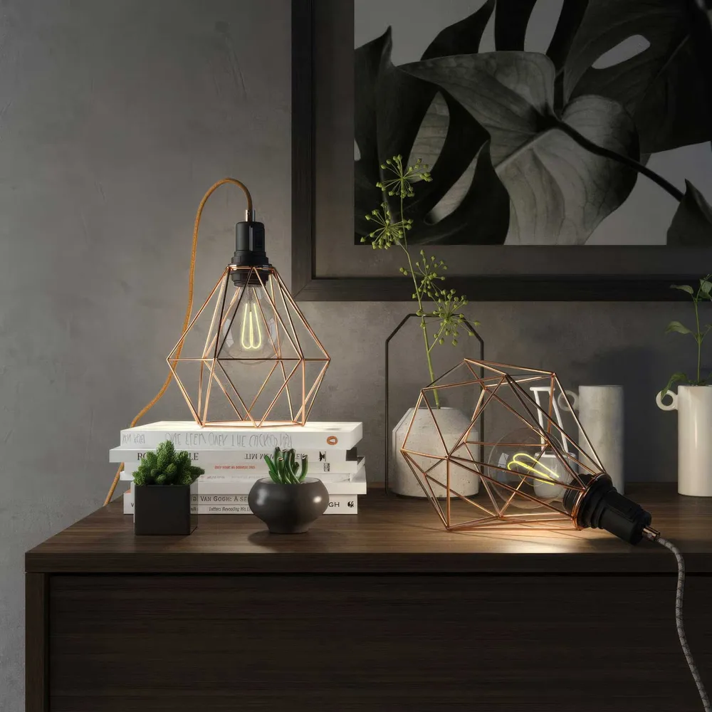Table Snake - Lampe à brancher avec abat-jour cage Diamond - Cuivre