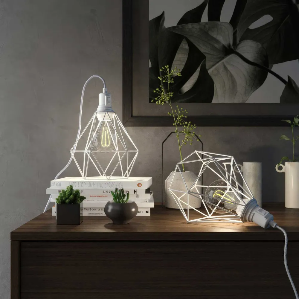 Table Snake - Lampe plug- avec abat-jour cage Diamond - Blanc