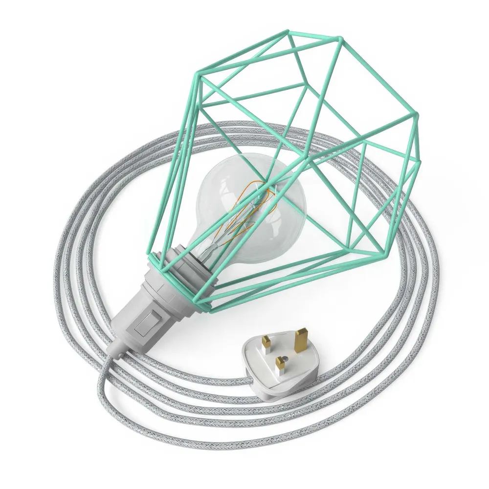 Table Snake - Lampe plug- avec fiche UK et abat-jour cage Diamond - Turquoise