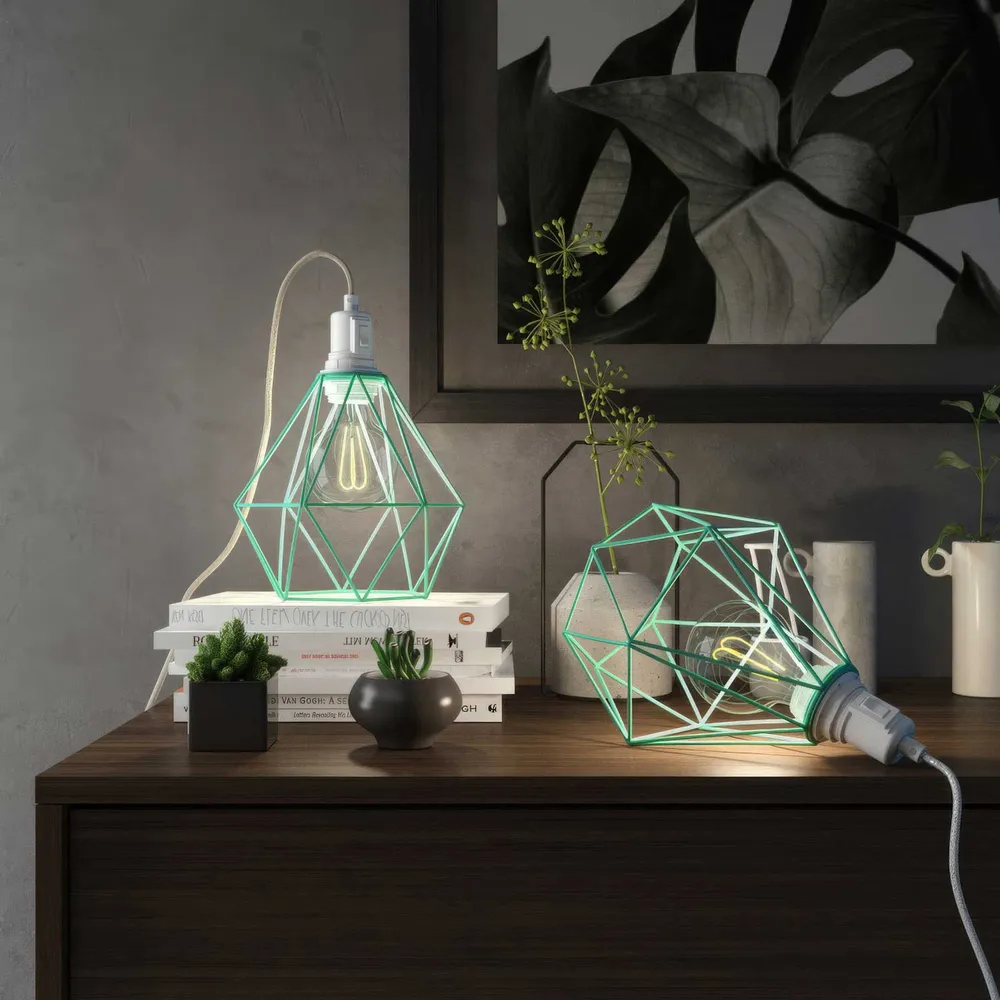 Table Snake - Lampe plug- avec fiche UK et abat-jour cage Diamond - Turquoise