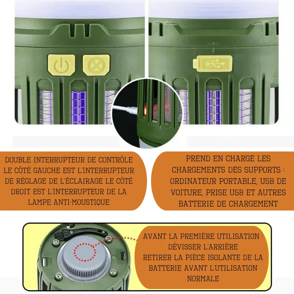 Lampe Anti-Moustique Multifonction : Illuminez et Protégez vos Soirées en Camping tente-de-toit.Shop