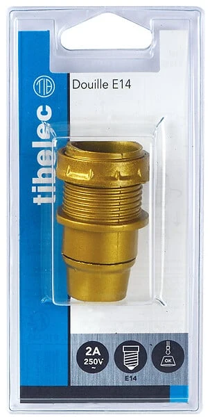 Douille E14 isolée demi filetée bague 35mm or TIBELEC
