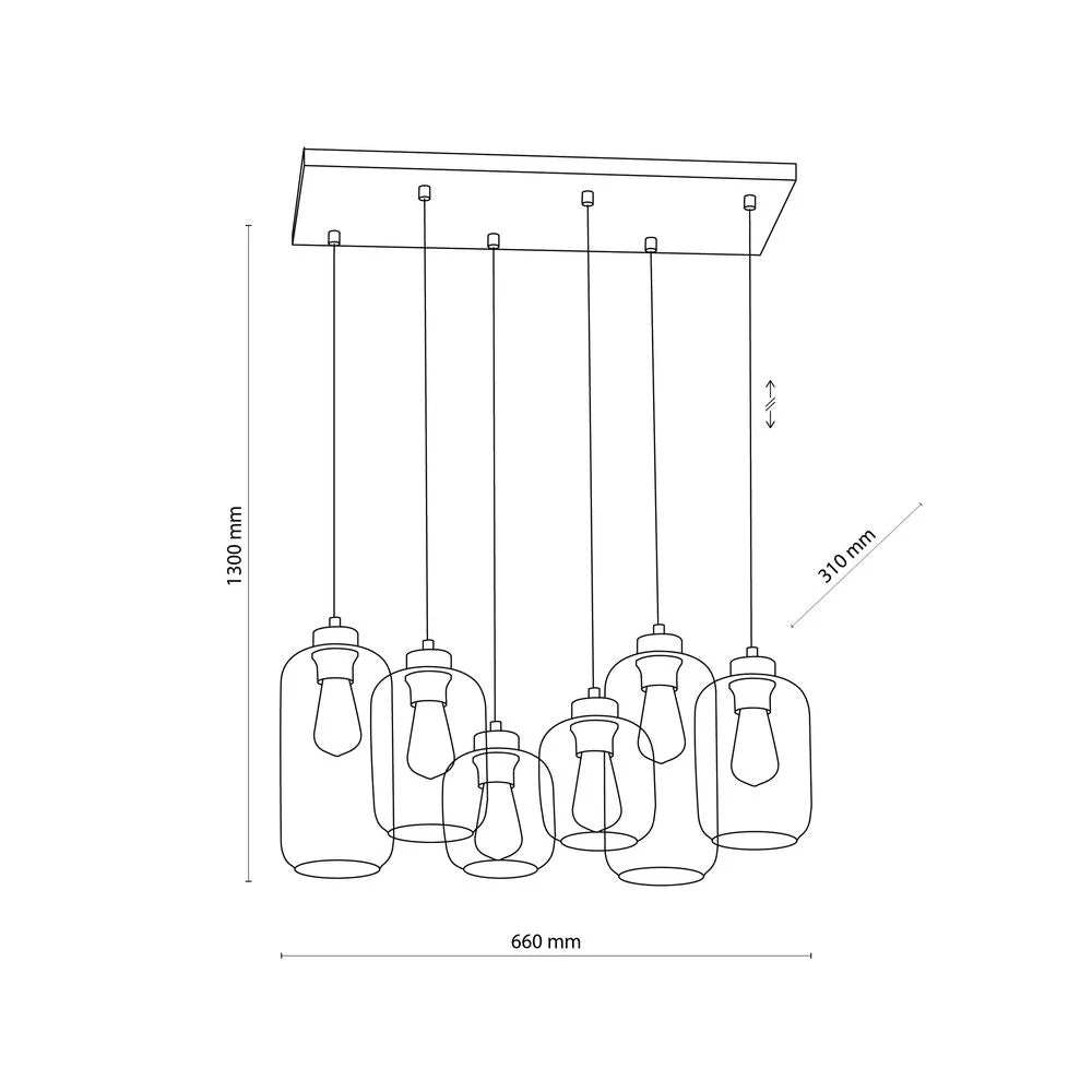 Suspension linéaire MARCO en métal noir E27 6L TK Lighting