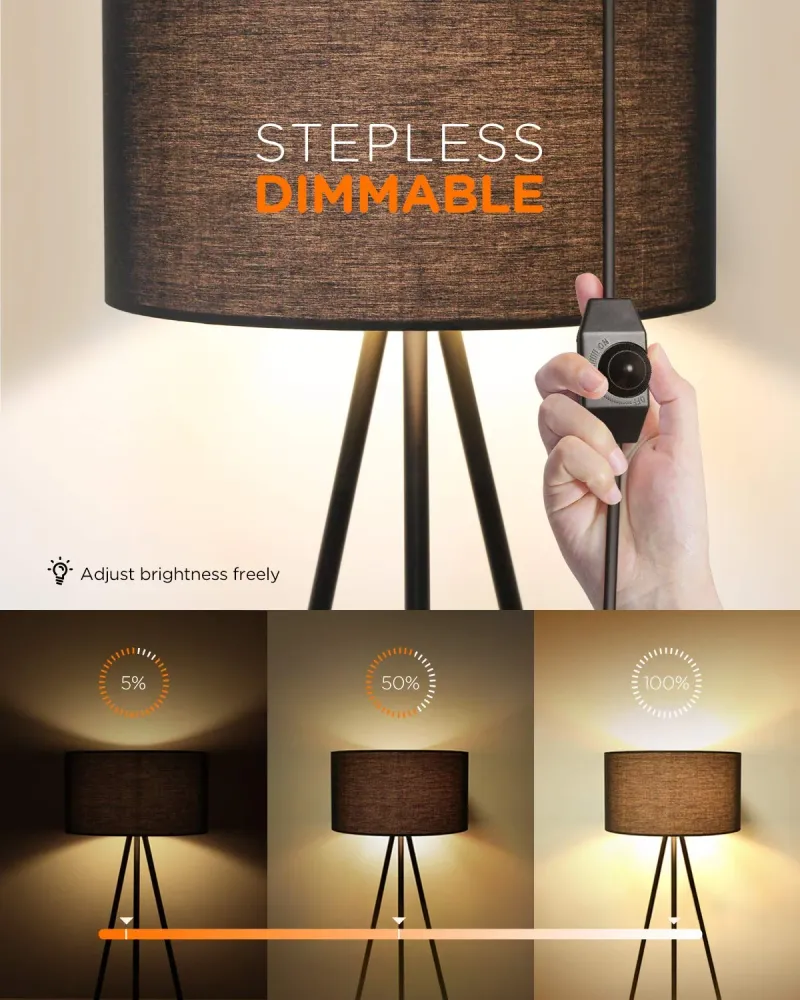 Tomons Lampadaire LED Dimmable Contemporain avec Trépied en Métal, Lampadaire de Salon et de Chambre à Coucher, Style Scan...