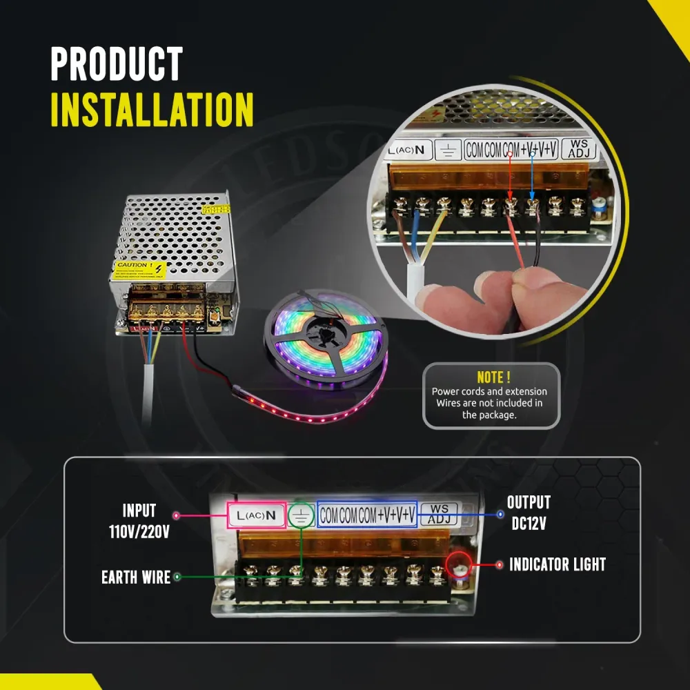 Transformateur Régulé DC 12V 30A 360W – Alimentation à Découpage IP20 pour LED ~1851