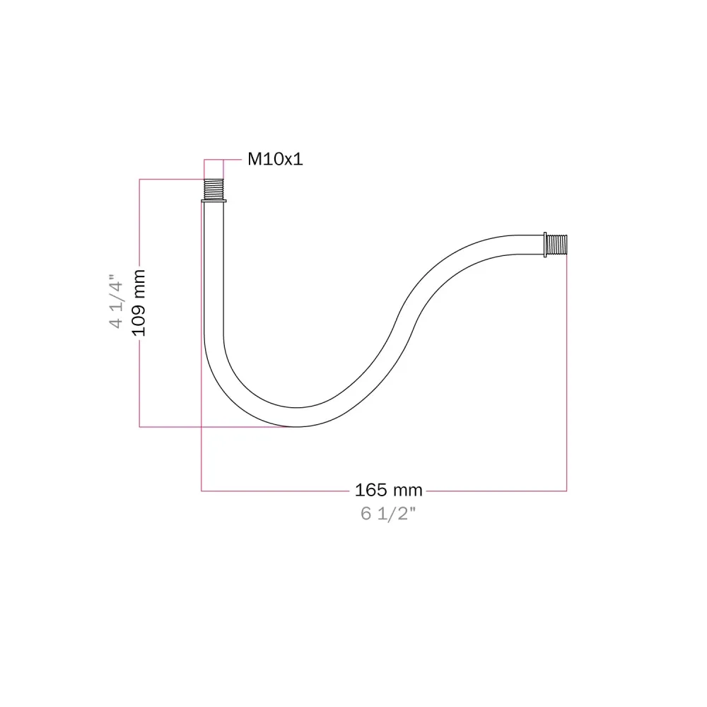 Tube d’extension courbé en S pour lampe, 16,5 cm en métal – Rouille foncée peinte
