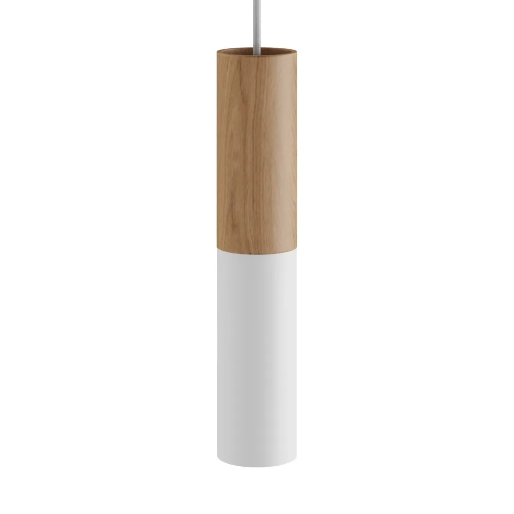 Tub-E14, tube en bois et métal pour spot avec douille double bague E14 - Neutre et blanc mat