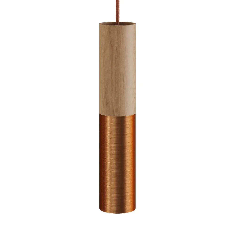 Tub-E14, tube en bois et métal pour spot avec double douille E14 - Neutre et cuivre satiné