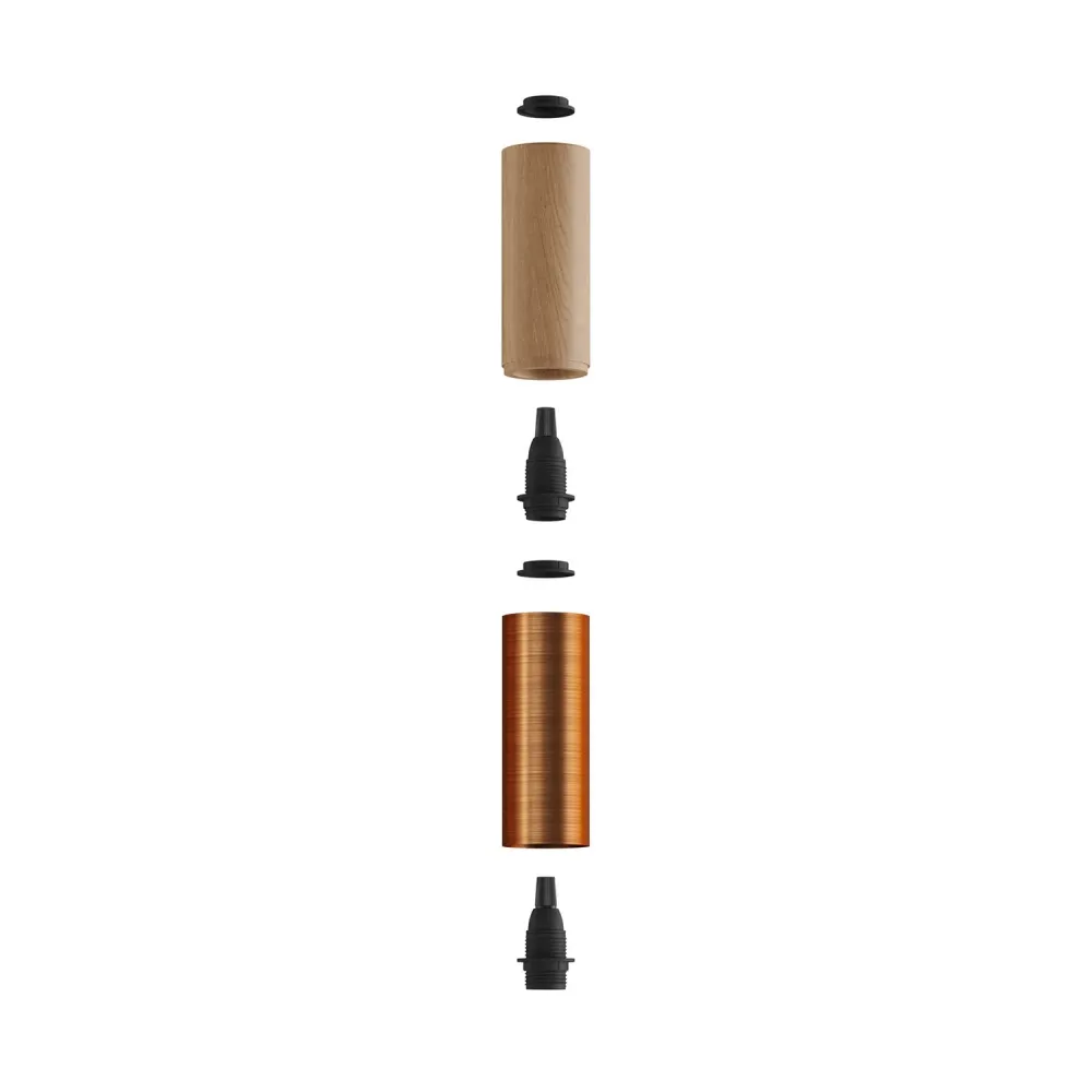 Tub-E14, tube en bois et métal pour spot avec double douille E14 - Neutre et cuivre satiné