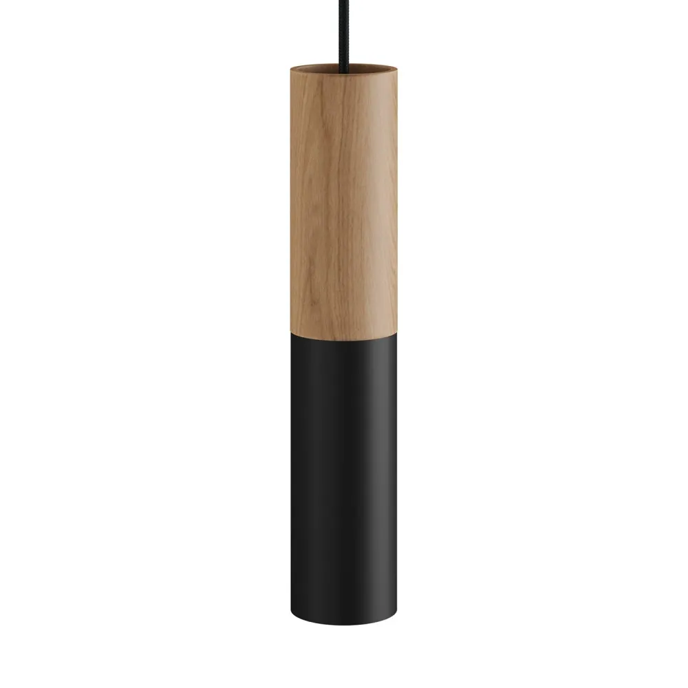 Tub-E14, tube en bois et métal pour spot avec douille double bague E14 - Neutre et Noir