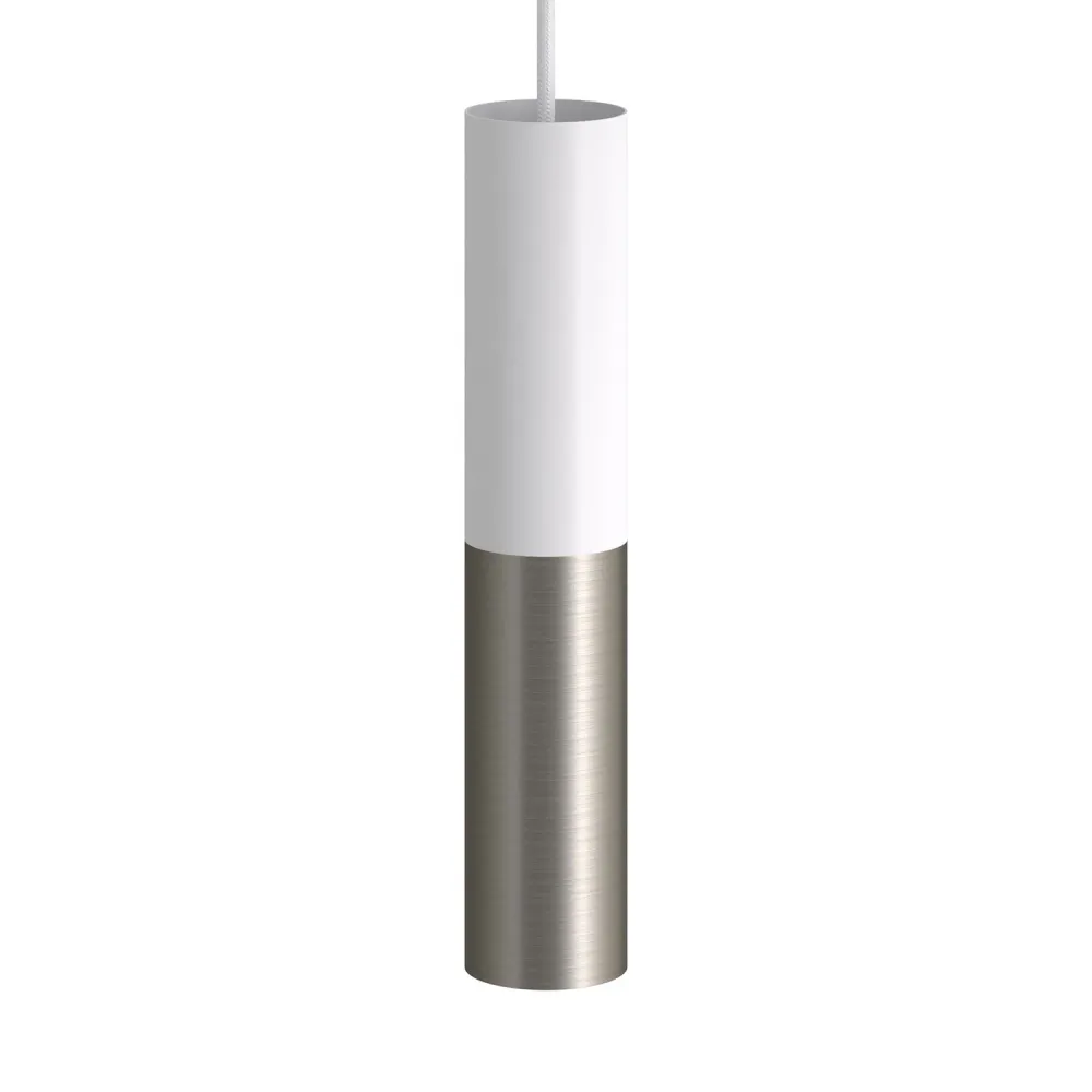 Tub-E14, tube en métal double pour spot avec douille double bague E14 - Blanc mat et Titane satiné