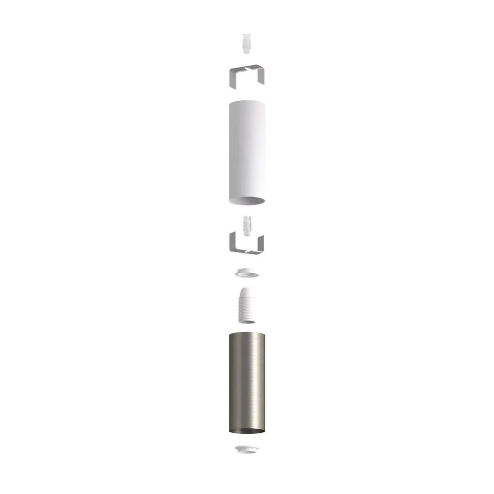Tub-E14, tube en métal double pour spot avec douille double bague E14 - Blanc mat et Titane satiné