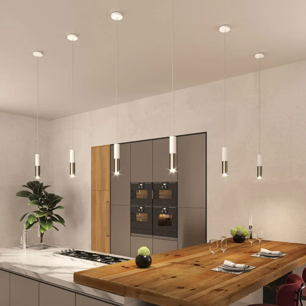 Tub-E14, tube en métal double pour spot avec douille double bague E14 - Blanc mat et Titane satiné