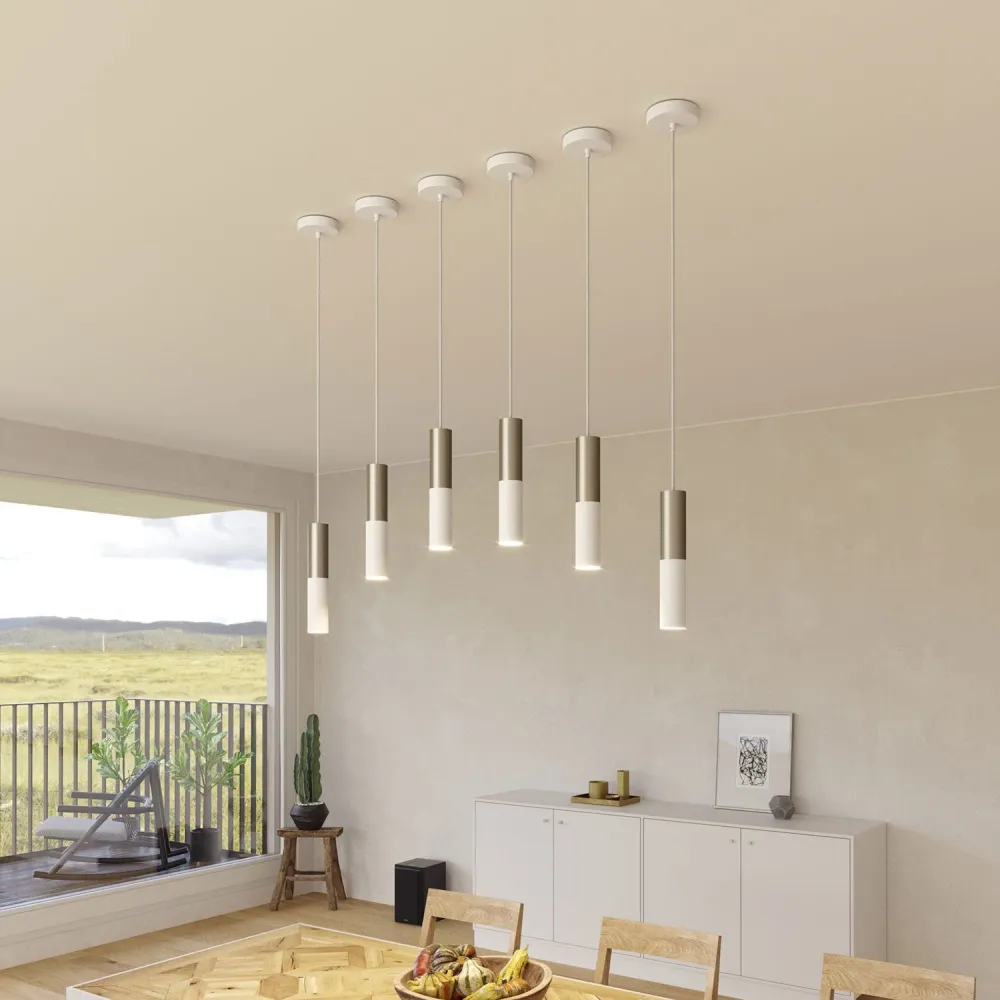 Tub-E14, tube en métal double pour spot avec douille double bague E14 - Blanc mat et Titane satiné