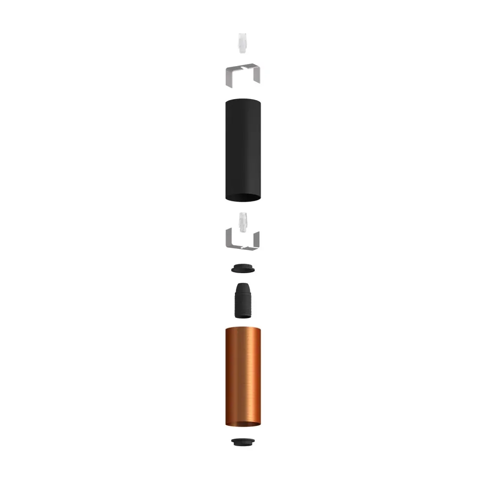 Tub-E14, tube en métal double pour spot avec douille double bague E14 - Noir et Cuivre satiné