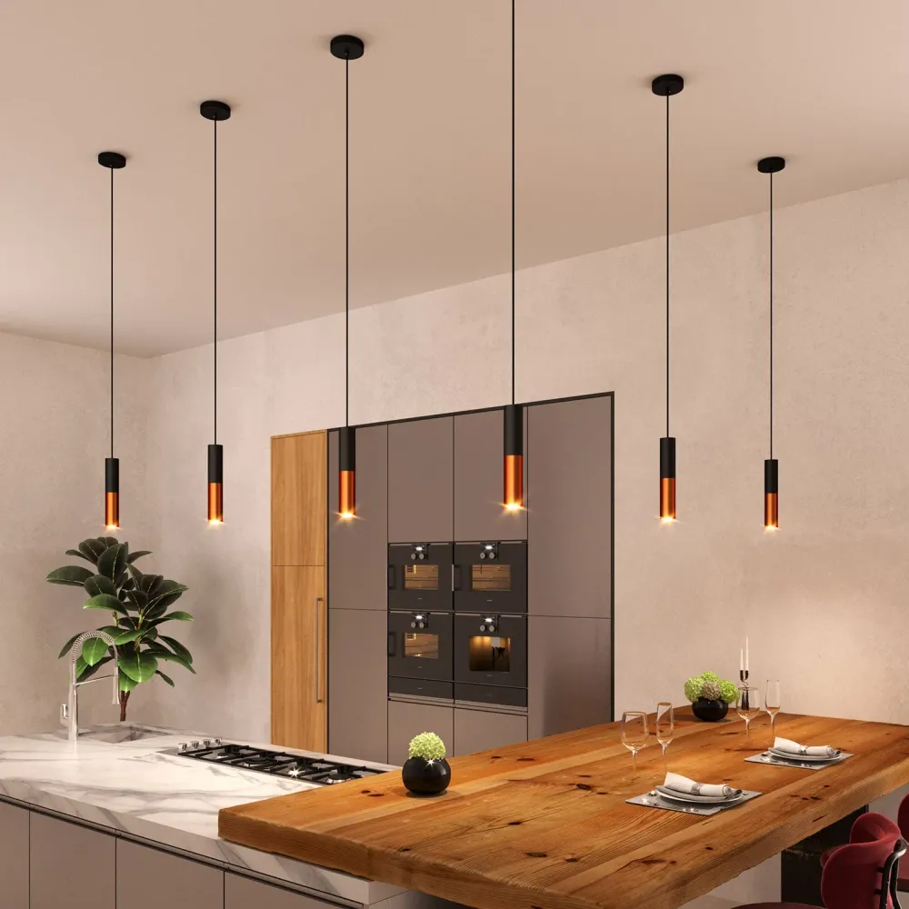 Tub-E14, tube en métal double pour spot avec douille double bague E14 - Noir et Cuivre satiné