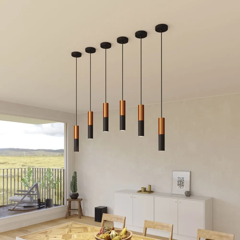 Tub-E14, tube en métal double pour spot avec douille double bague E14 - Noir et Cuivre satiné