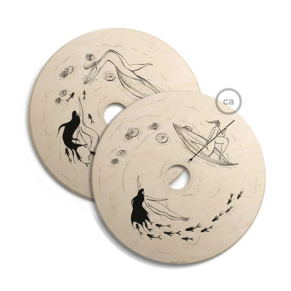 UFO Abat-jour en bois Édition Spéciale Illustrateurs Italiens, double face, diamètre 33 cm - Fernando Cobelo