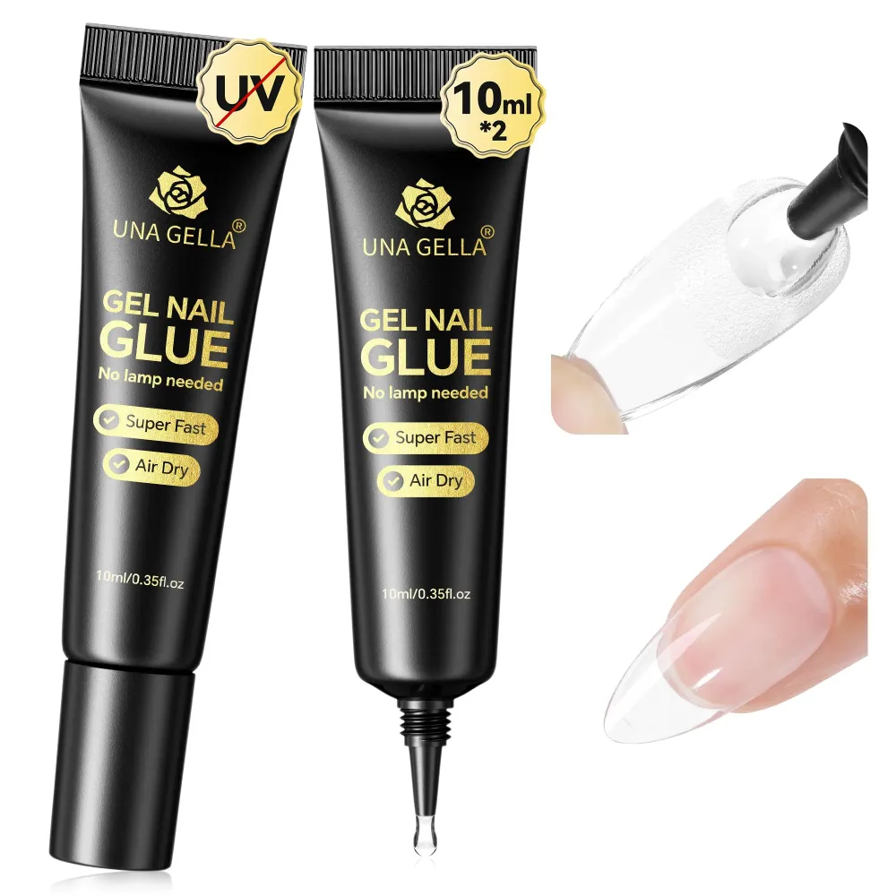 UNA GELLA Colle Gel Ongles Semi-Solide – 2×10 ml, Sans Lampe, Séchage à l’air, Adhérence Durable