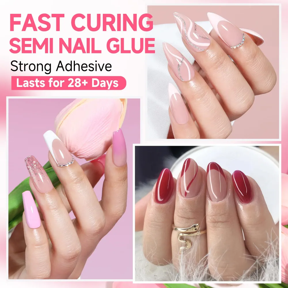UNA GELLA Colle Ongles Sans Lampe – Gel Fort et Séchage Rapide 10ml x2