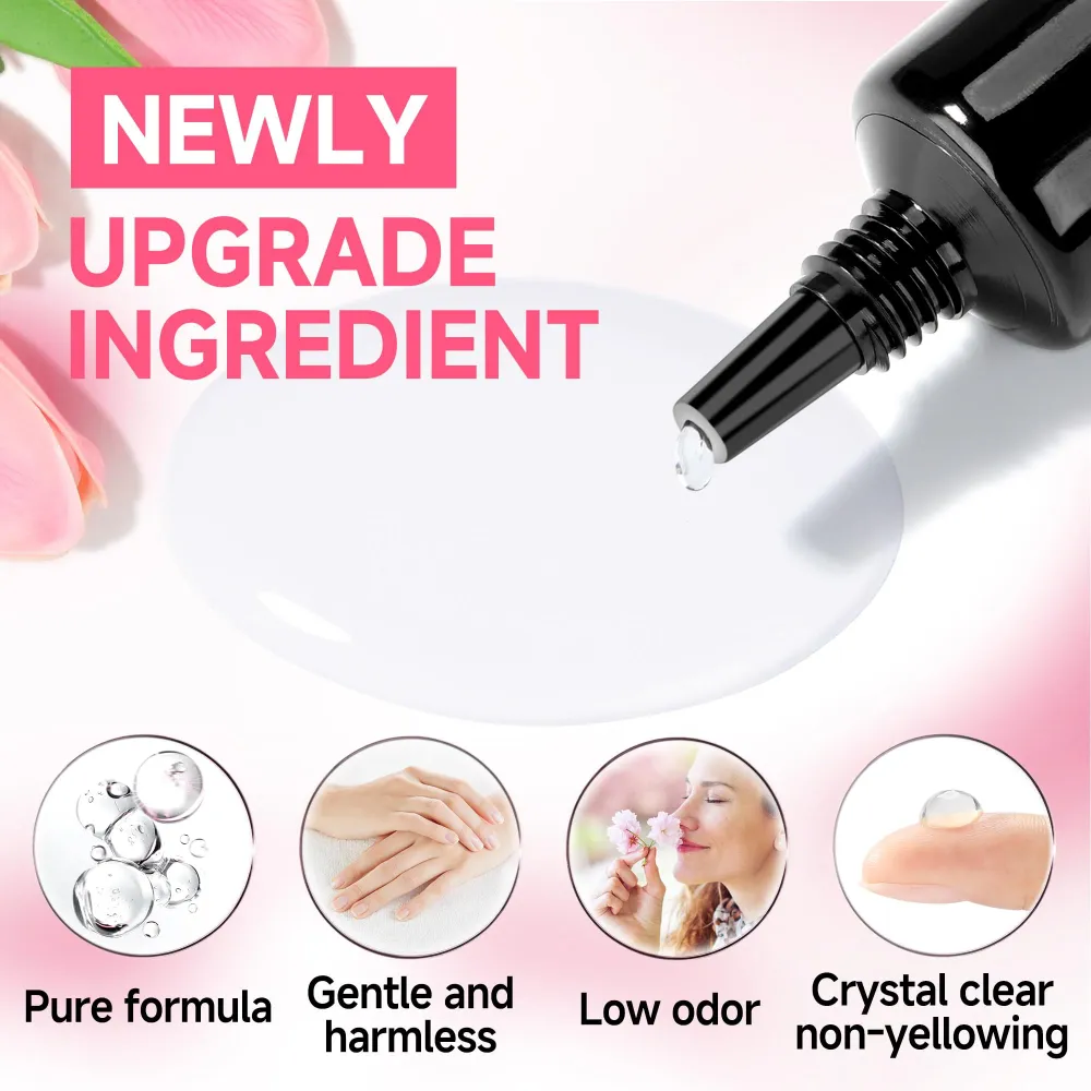 UNA GELLA Colle Ongles Sans Lampe – Gel Fort et Séchage Rapide 10ml x2