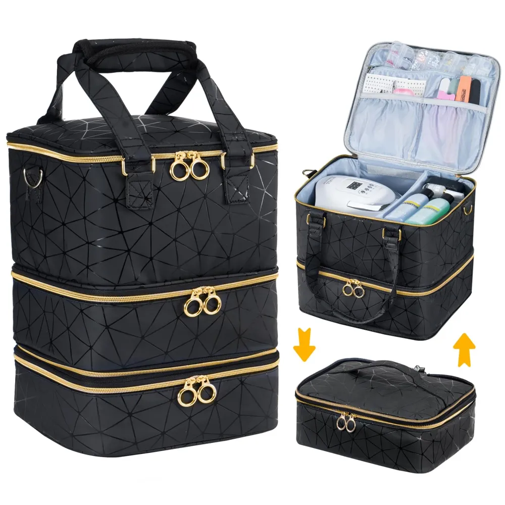 Uross Organiseur Vernis à Ongles – Sac 60 Bouteilles, Lampe et Trousse (Noir)