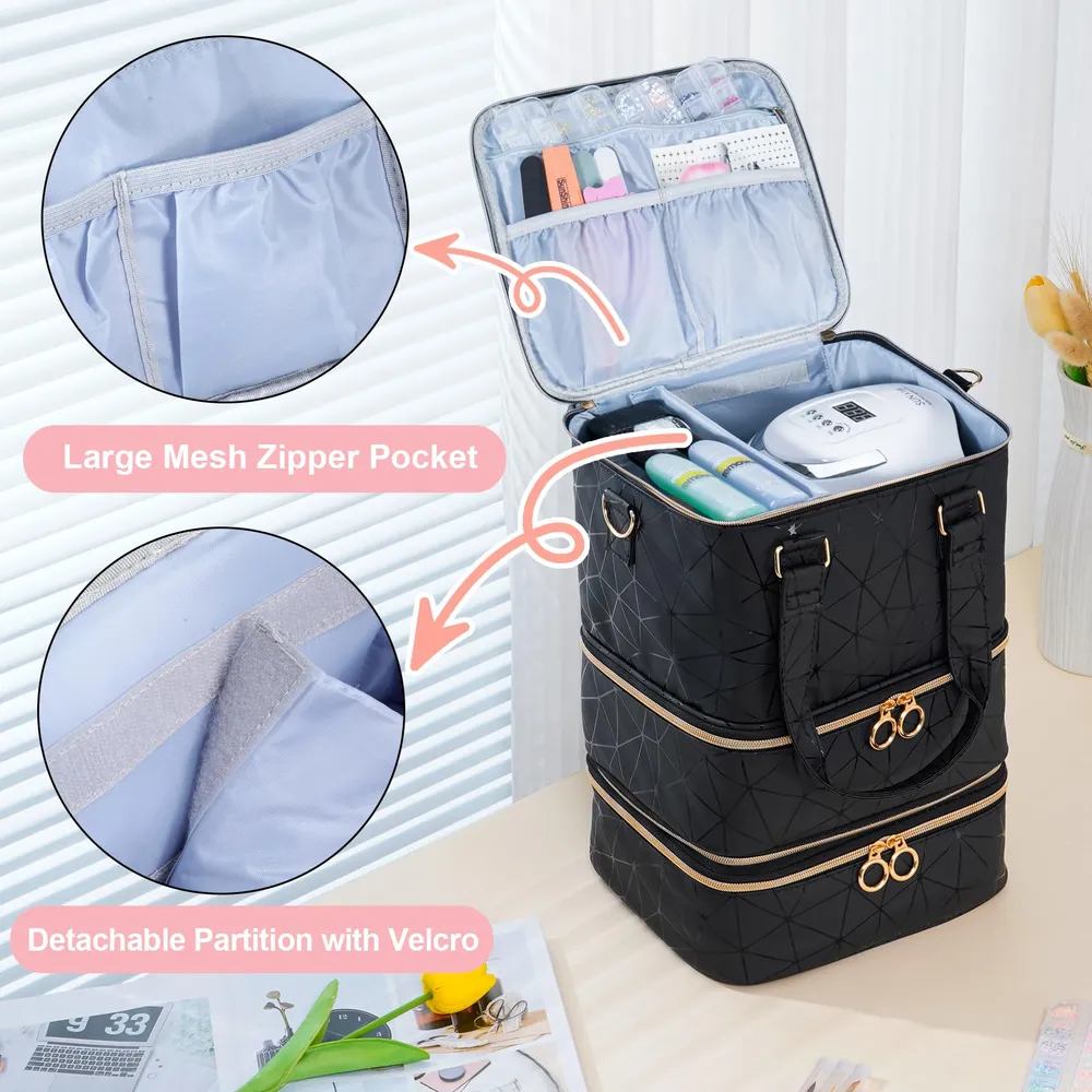 Uross Organiseur Vernis à Ongles – Sac 60 Bouteilles, Lampe et Trousse (Noir)