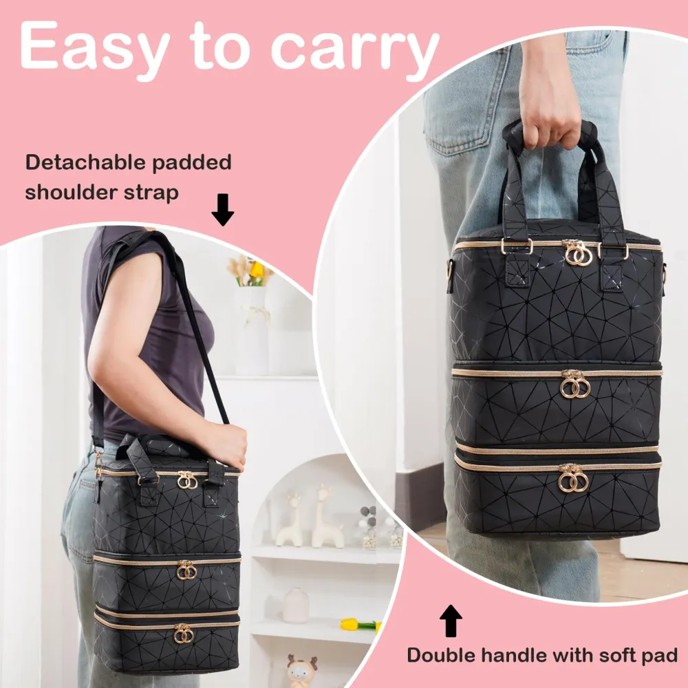 Uross Organiseur Vernis à Ongles – Sac 60 Bouteilles, Lampe et Trousse (Noir)