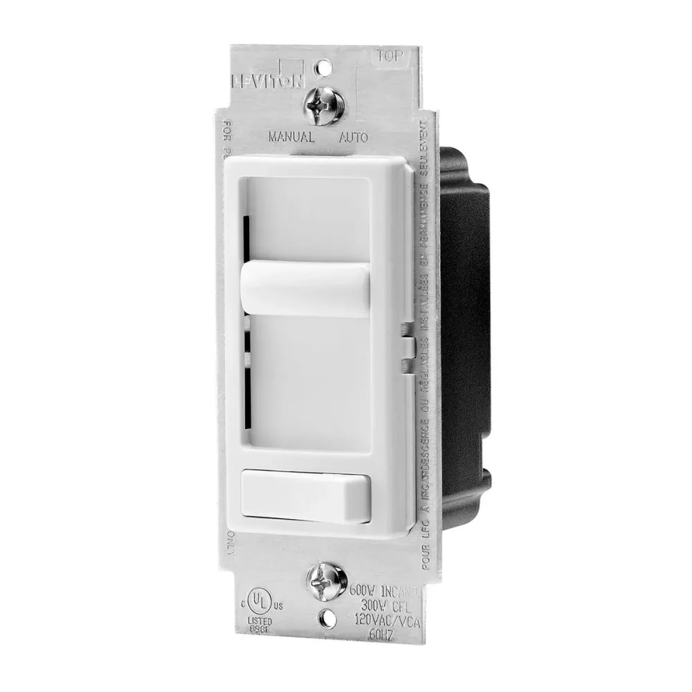 Variateur universel Leviton Decora SureSlide avec interrupteur préréglé (blanc)