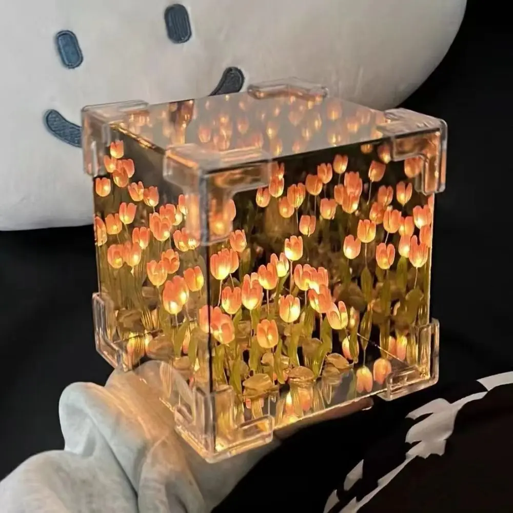 Veilleuse décorative tulipe à DEL 2 en 1 avec miroir – Lampe de nuit créative pour décoration intérieure