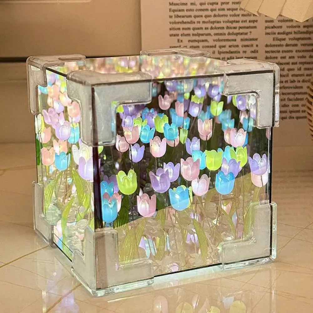 Veilleuse décorative tulipe à DEL 2 en 1 avec miroir – Lampe de nuit créative pour décoration intérieure