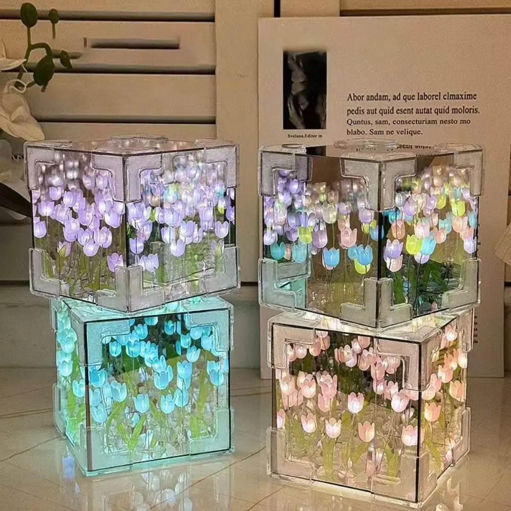Veilleuse décorative tulipe à DEL 2 en 1 avec miroir – Lampe de nuit créative pour décoration intérieure