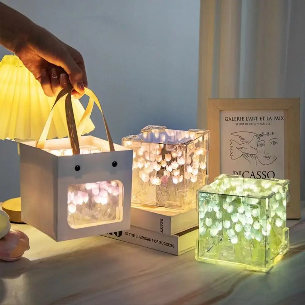 Veilleuse décorative tulipe à DEL 2 en 1 avec miroir – Lampe de nuit créative pour décoration intérieure