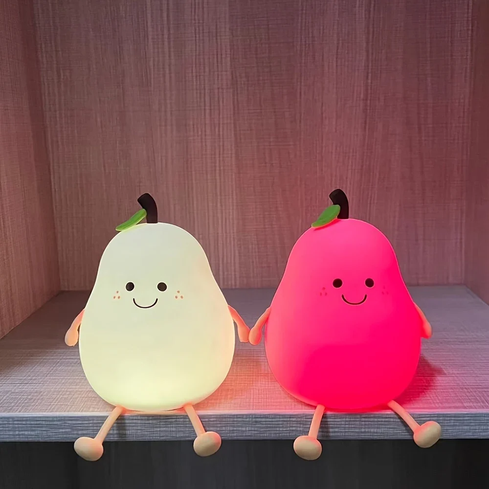 Veilleuse LED en forme de poire fruit, rechargeable USB, variateur tactile, décoration chambre douce