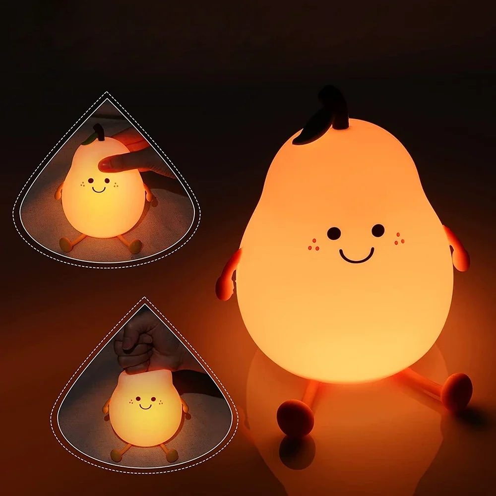 Veilleuse LED en forme de poire fruit, rechargeable USB, variateur tactile, décoration chambre douce