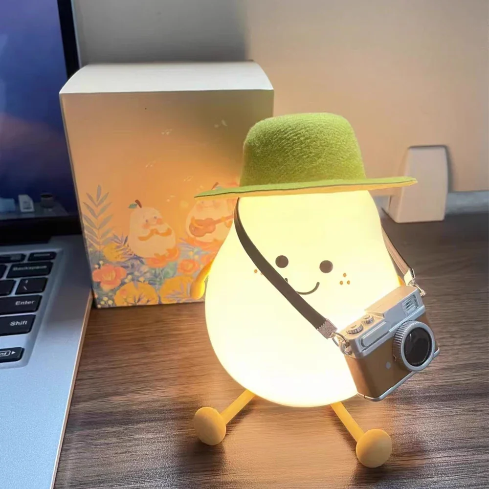 Veilleuse LED en forme de poire fruit, rechargeable USB, variateur tactile, décoration chambre douce