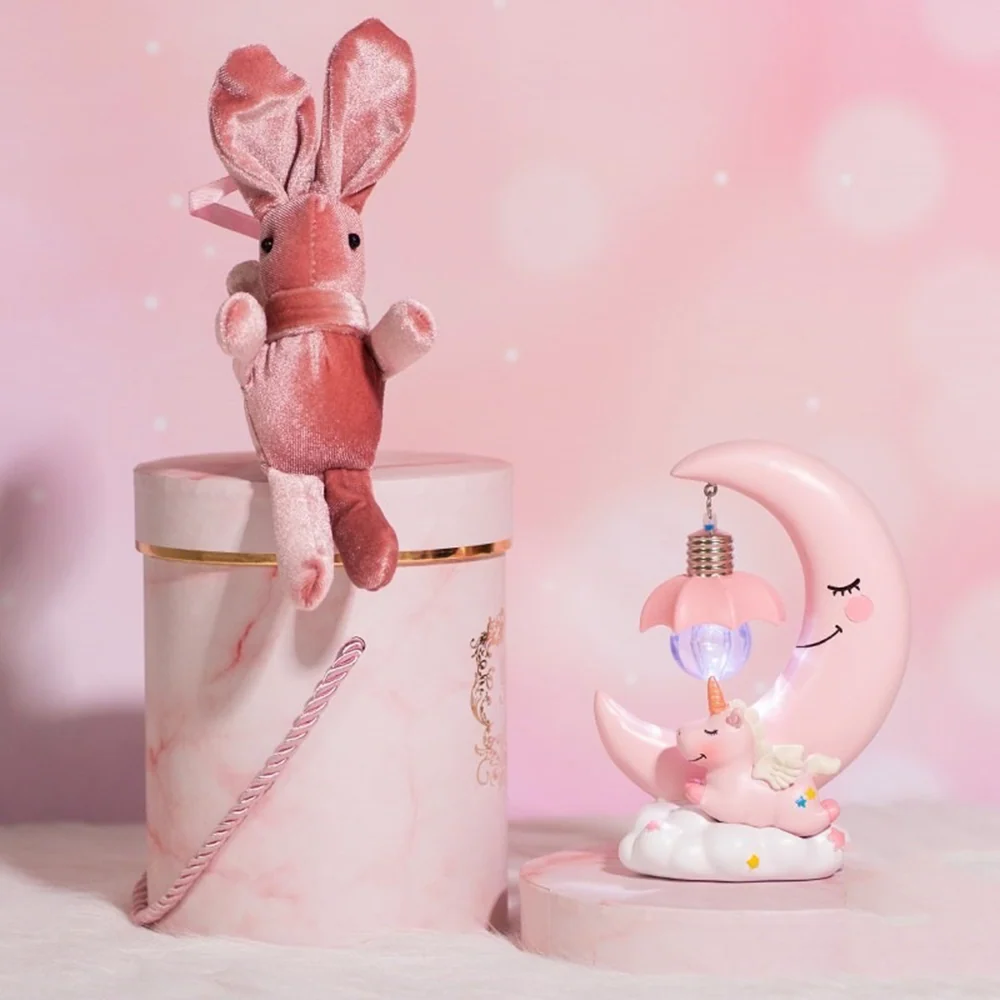 TD® Veilleuse lunaire chambre enfants décoration intérieur luminaire chambre salon veilleuse lune résine Lumière LED rose...