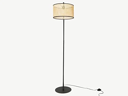 Lampadaire arc cannage NEIROBI - style ethnique - Fer et rotin - H. 195 cm - Noir et naturel Vente-unique