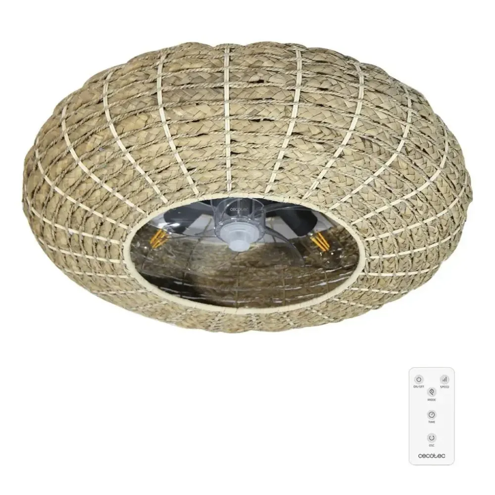 Ventilateur de plafond avec lampe et télécommande design naturel fonction été hiver Cecotec