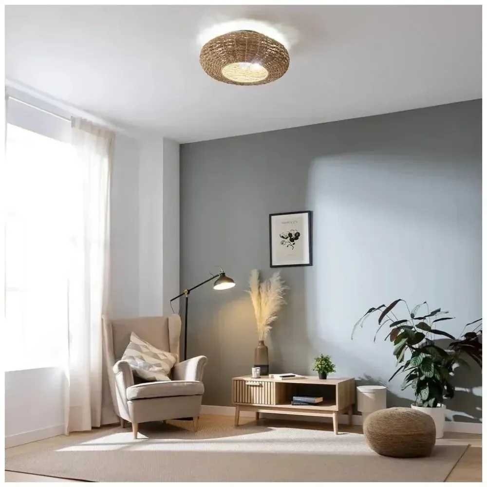 Ventilateur de plafond avec lampe et télécommande design naturel fonction été hiver Cecotec