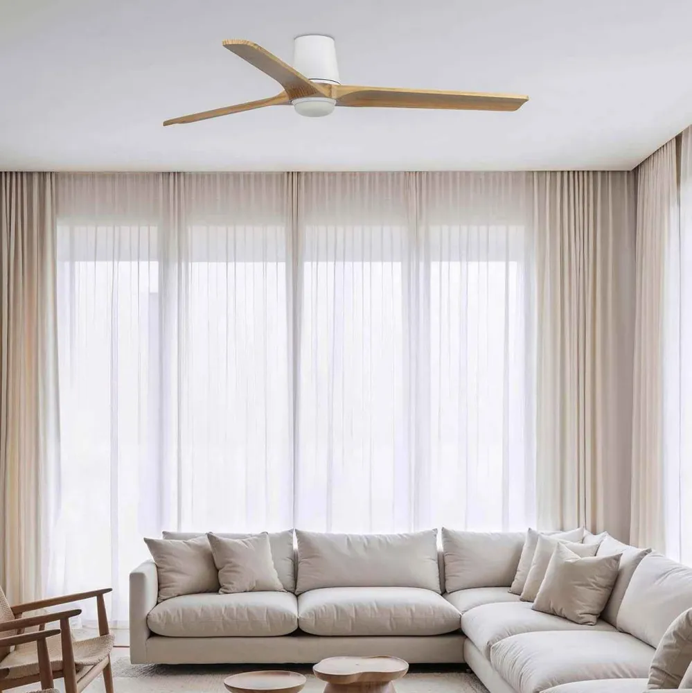 Ventilateur de plafond HEYWOOD TUB Ø 132 cm blanc : ventilation silencieuse, éclairage LED