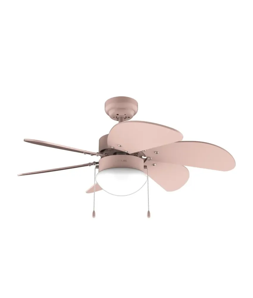 Ventilateur de plafond rose 50W avec lampe 6 pales mode hiver été Cecotec