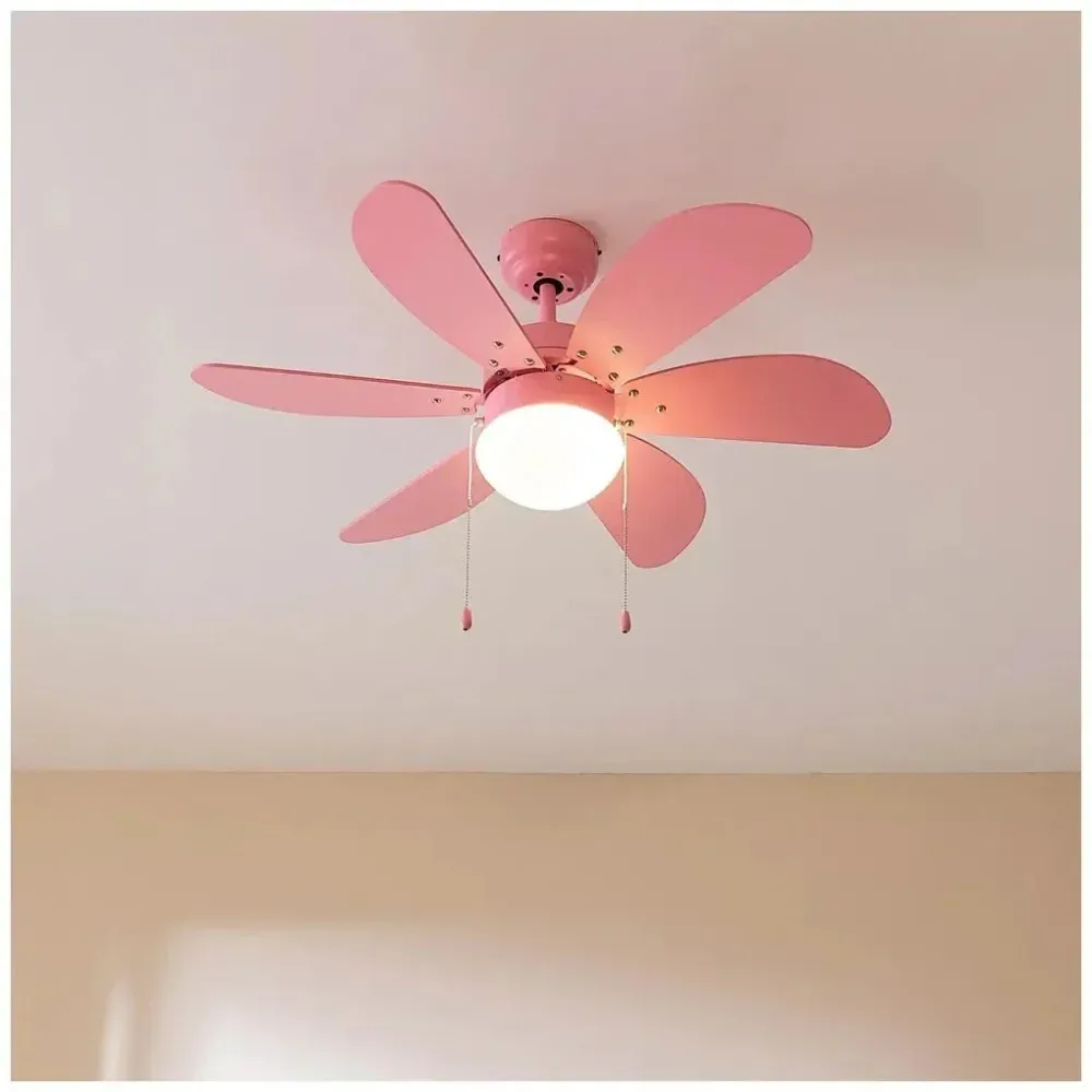 Ventilateur de plafond rose 50W avec lampe 6 pales mode hiver été Cecotec