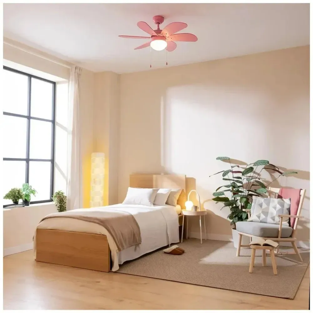 Ventilateur de plafond rose 50W avec lampe 6 pales mode hiver été Cecotec