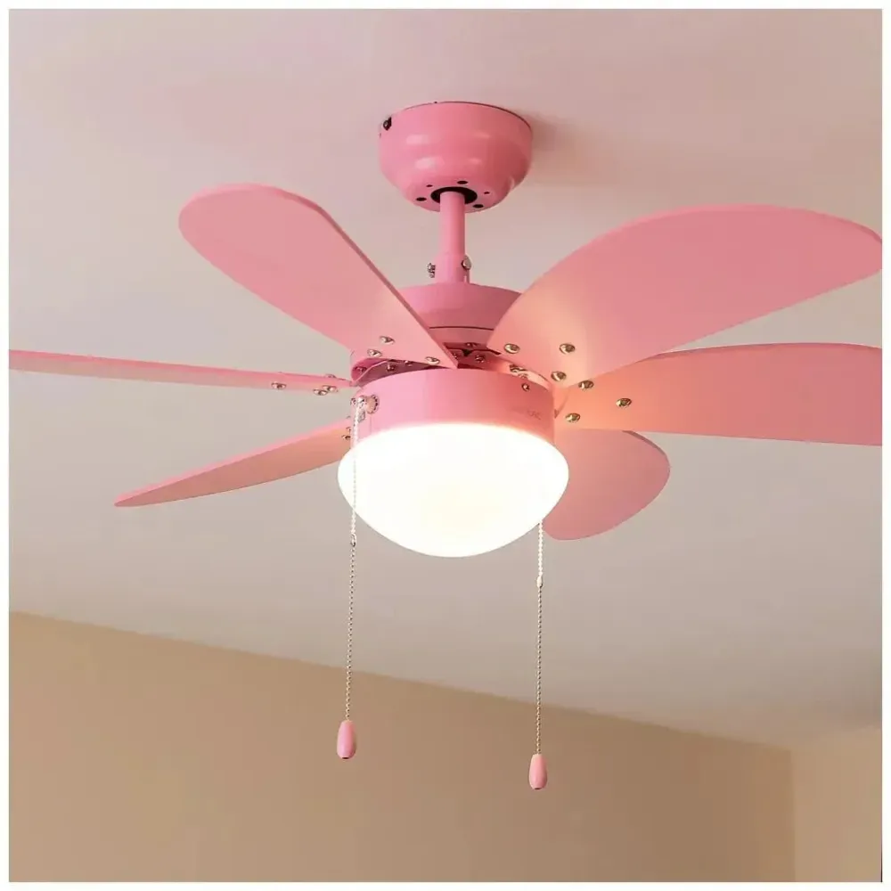 Ventilateur de plafond rose 50W avec lampe 6 pales mode hiver été Cecotec