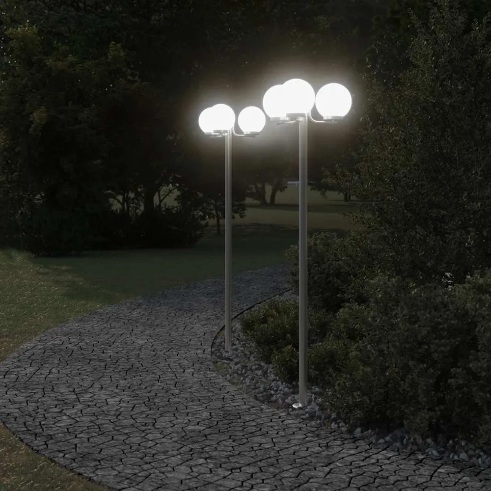 vidaXL Lampadaires d'extérieur 3 pcs argenté 215 cm acier inoxydable