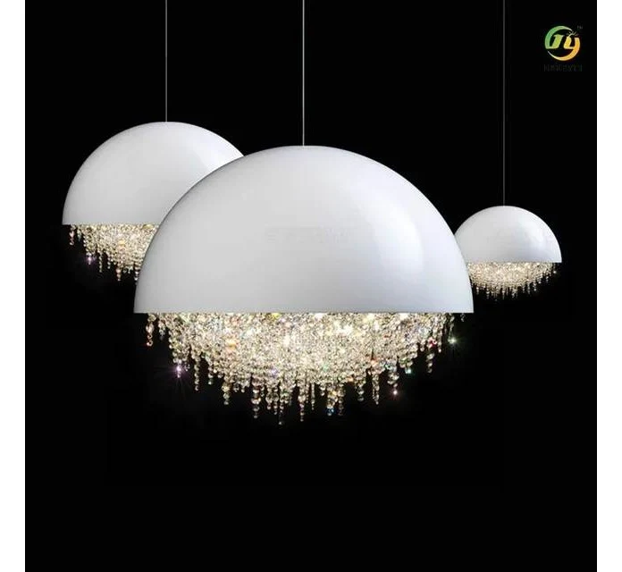 Voir l'image en grand. Lustres décoratifs modernes en cristal de luxe, suspensions LED blanches et noires, lustre de plafo...